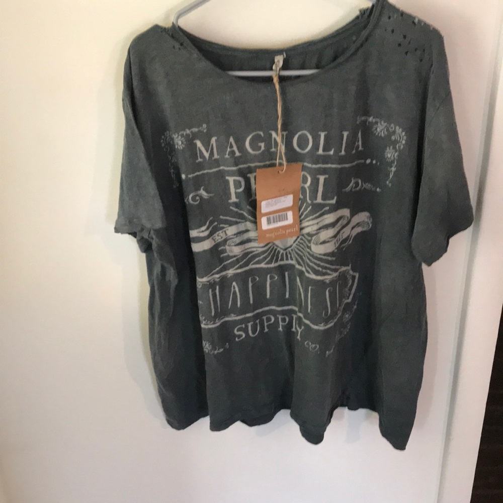 Magnolia Pearl cotton happiness t, hand distressing, ozzy, one size